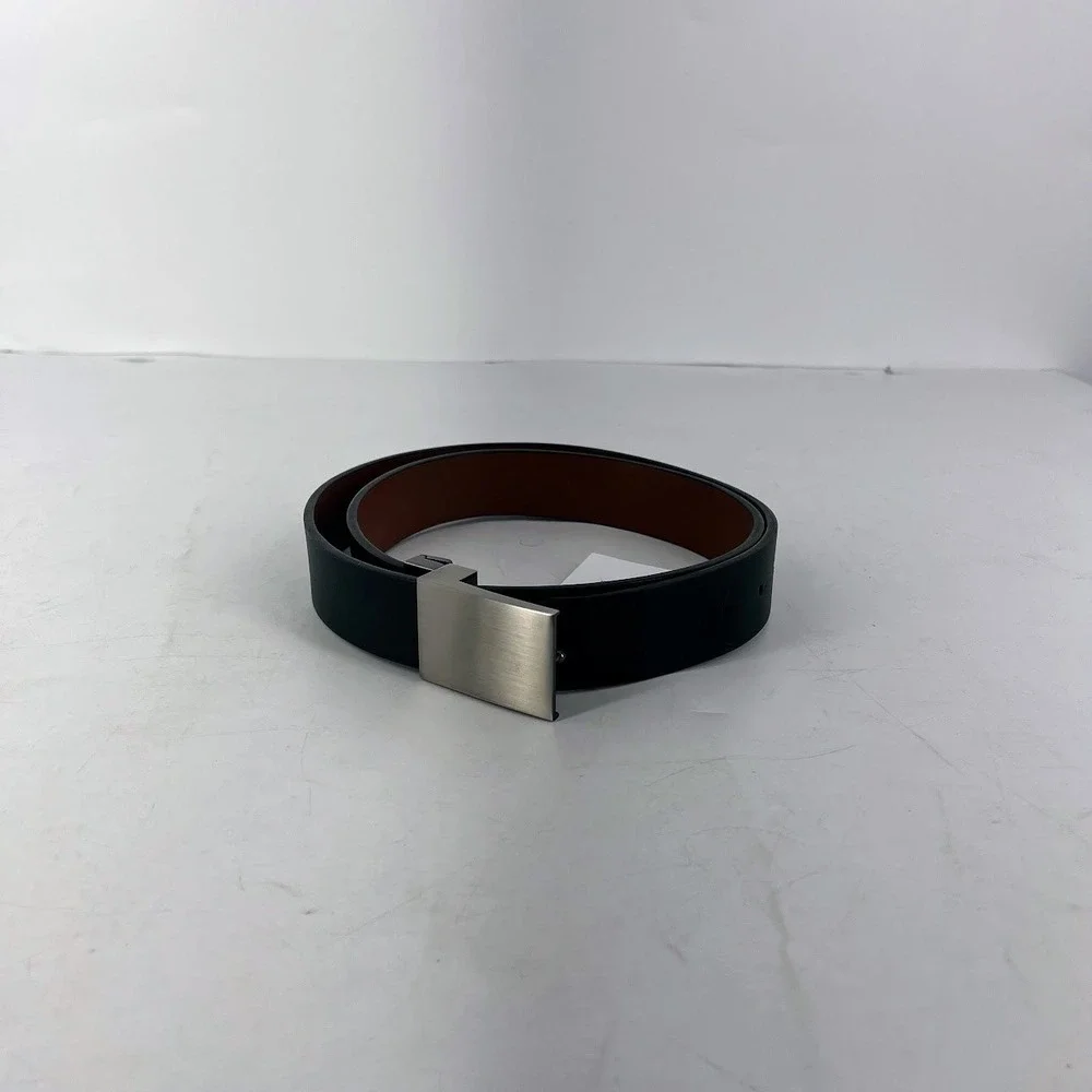 Nordstrom Rack Mens Reversible Belt‎ Black Brown Silver Plaque Buckle NR497347MN